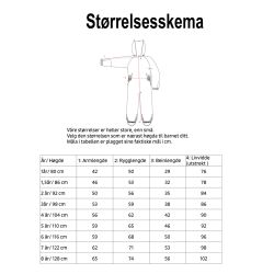 Kattnakken - Vinteregndragt - Størrelsesskema